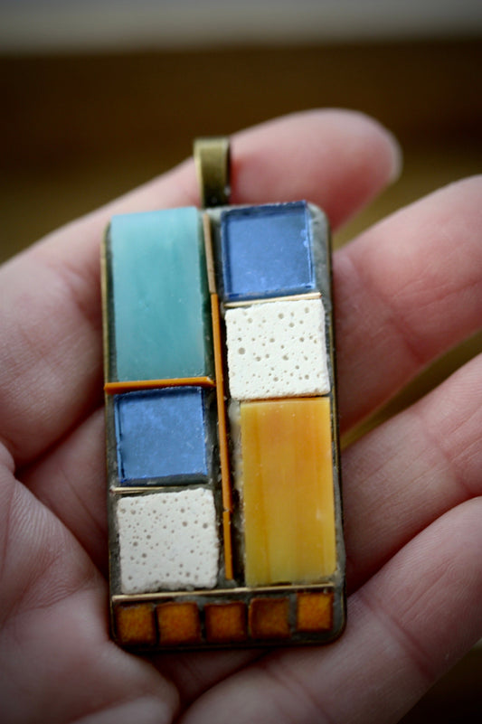 Handmade mixed material mosaic necklace - cement, glass, ceramic