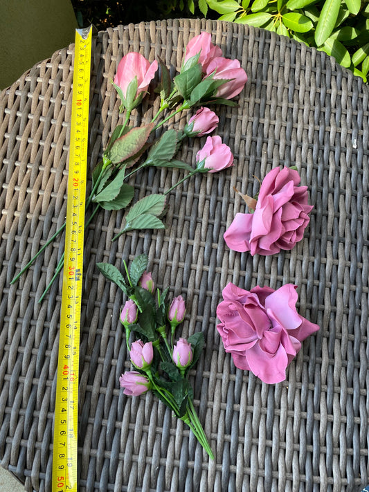Lot of stunning mauve pink vintage faux flowers