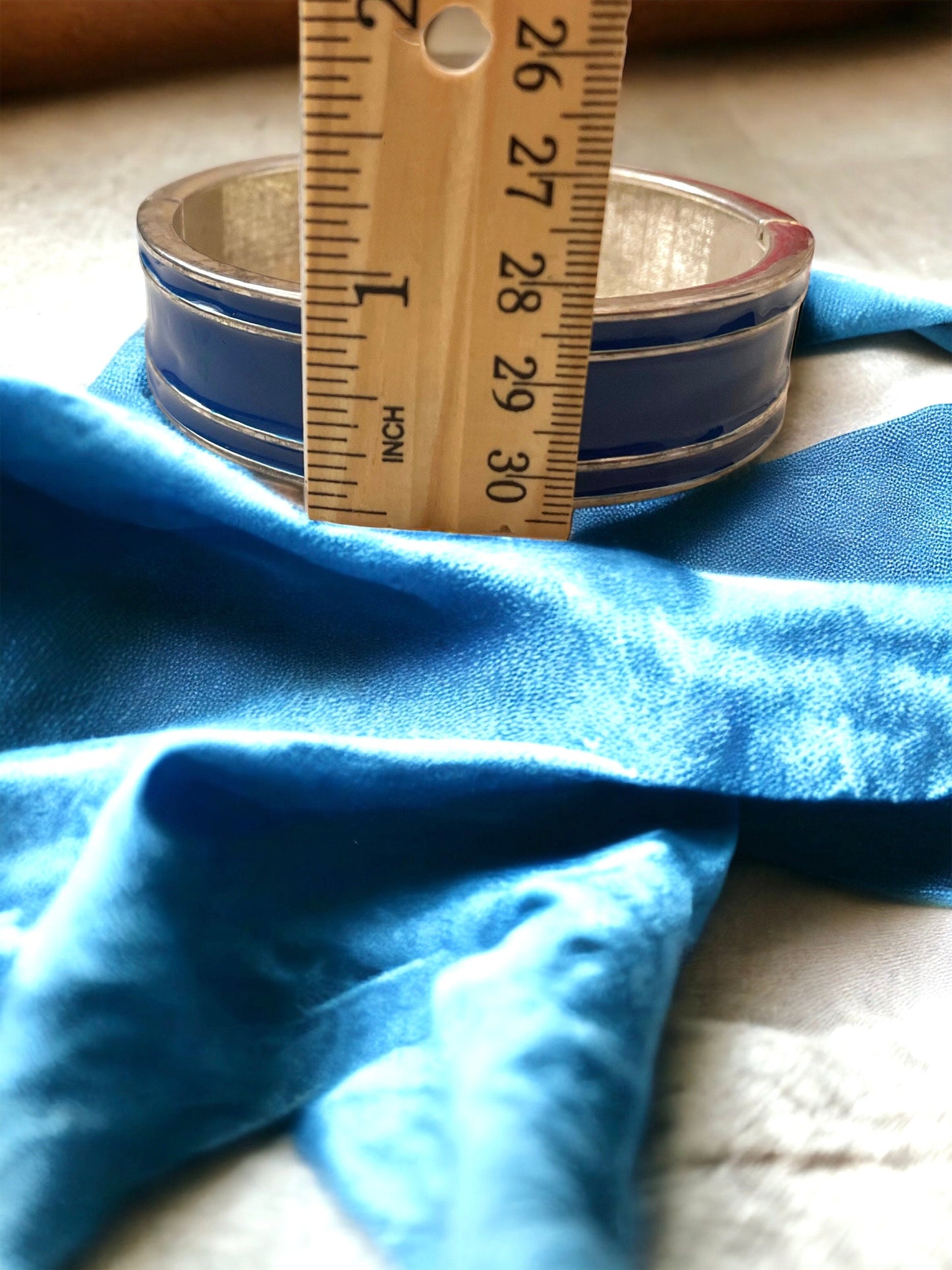 Blue enamel vintage clamper bracelet - unsigned