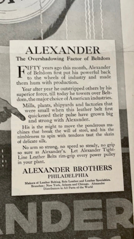 1917 Original Alexander Brothers Philadelphia full page leather advertisement from a 1917 issue of The Saturday Evening Post