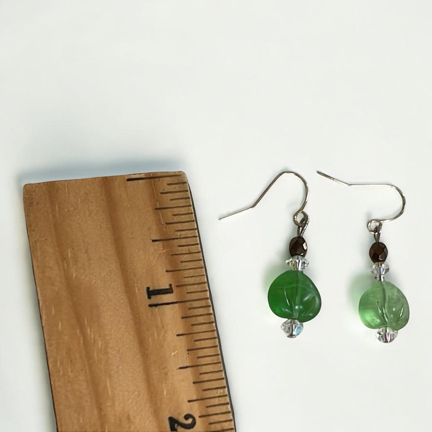 Green Glass and Crystal Dangle Earrings – Handmade Drop Earrings | Elegant Lightweight Jewelry Gift for Her