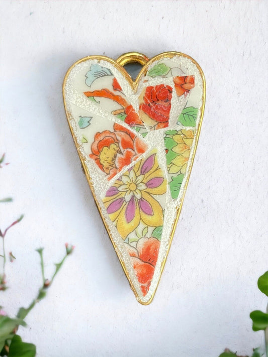 My handmade mosaic heart necklace - made from hand cut pieces of a broken vintage dish