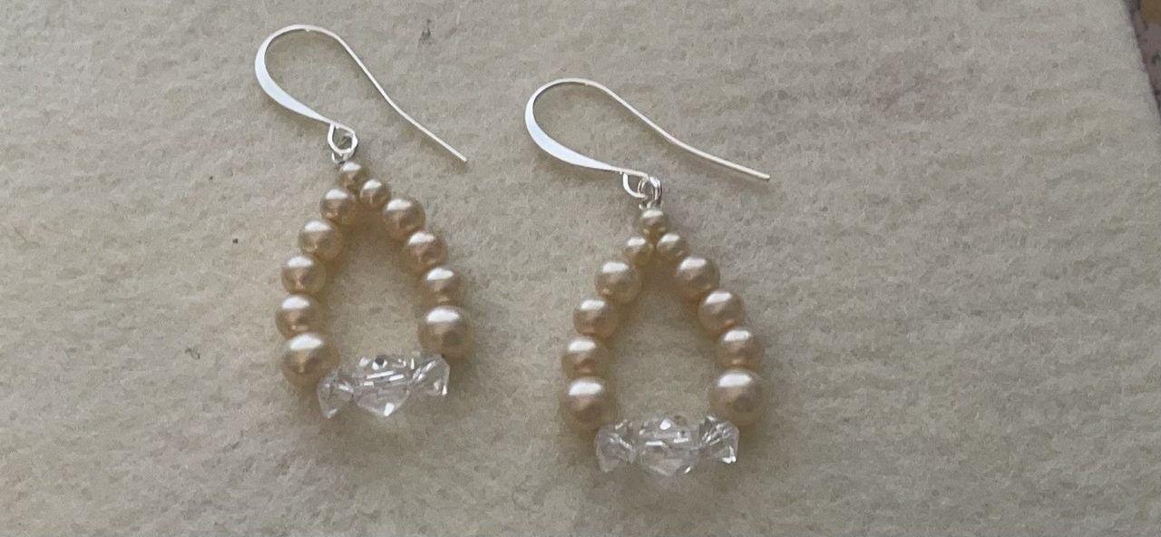 Handmade vintage faux pearl and crystal dangle earrings