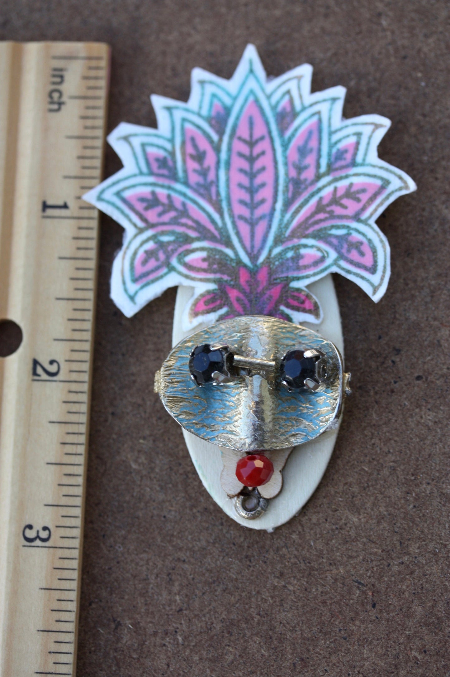 Meet Masquerade Woman - Assemblage art / mixed media collage, mosaic - magnet, pin, necklace pendant or Christmas ornament