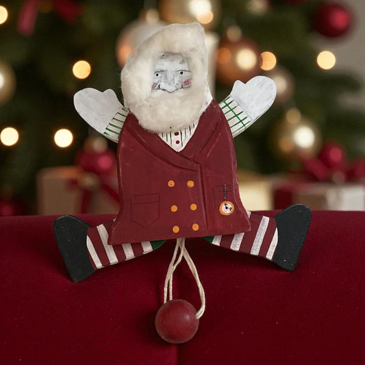 Vintage Silvestri Santa Pull Toy Ornament – Retro Christmas Collectible