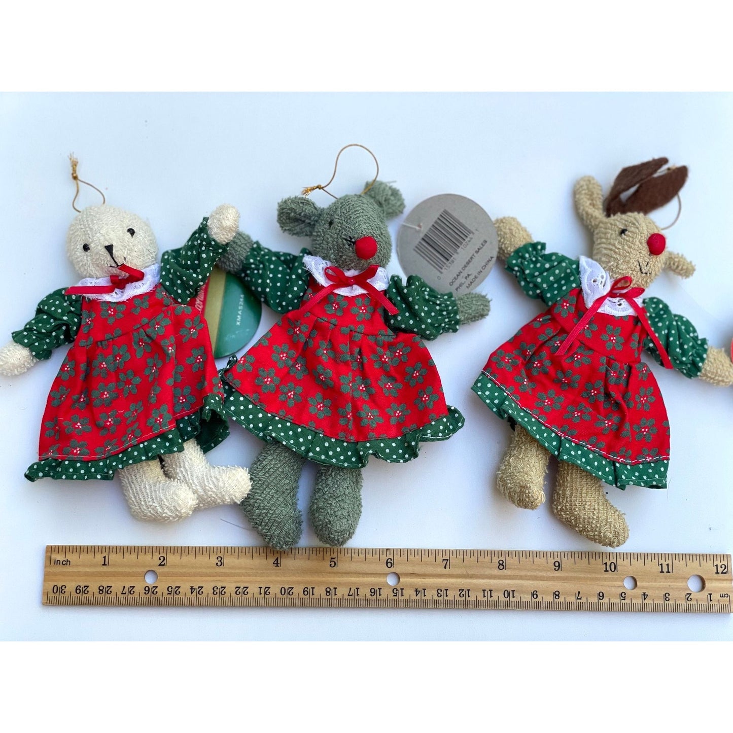 Your choice of vintage Christmas stuffed animal ornaments - bear, mouse or reindeer