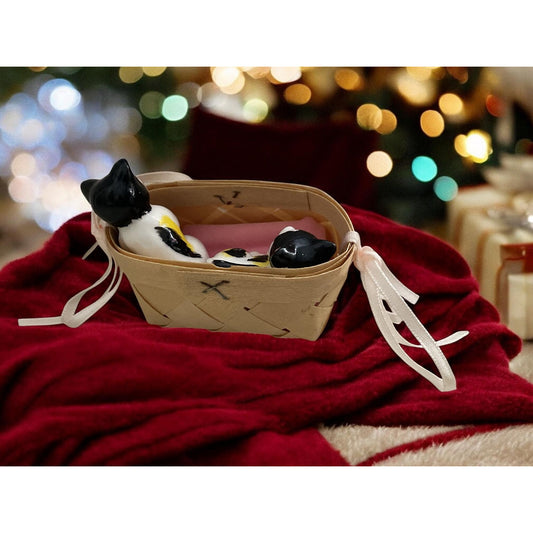 Vintage Cat Kitten Figurines in Basket ornament | Ceramic Calico Cats Collectible | Gift for Cat Lovers - porcelain or bone china cats?