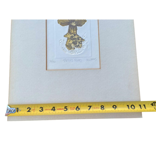 Carol Travers Lummus -Signed & Numbered Etching, Limited Edition Intaglio Print, Surreal Mushroom Art, Botanical Wall Decor “Petit Fours”