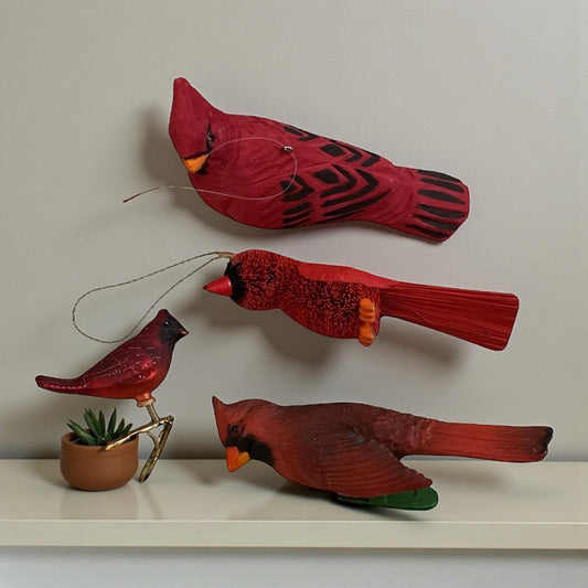 Lot of 4 red cardinal vintage Christmas ornaments