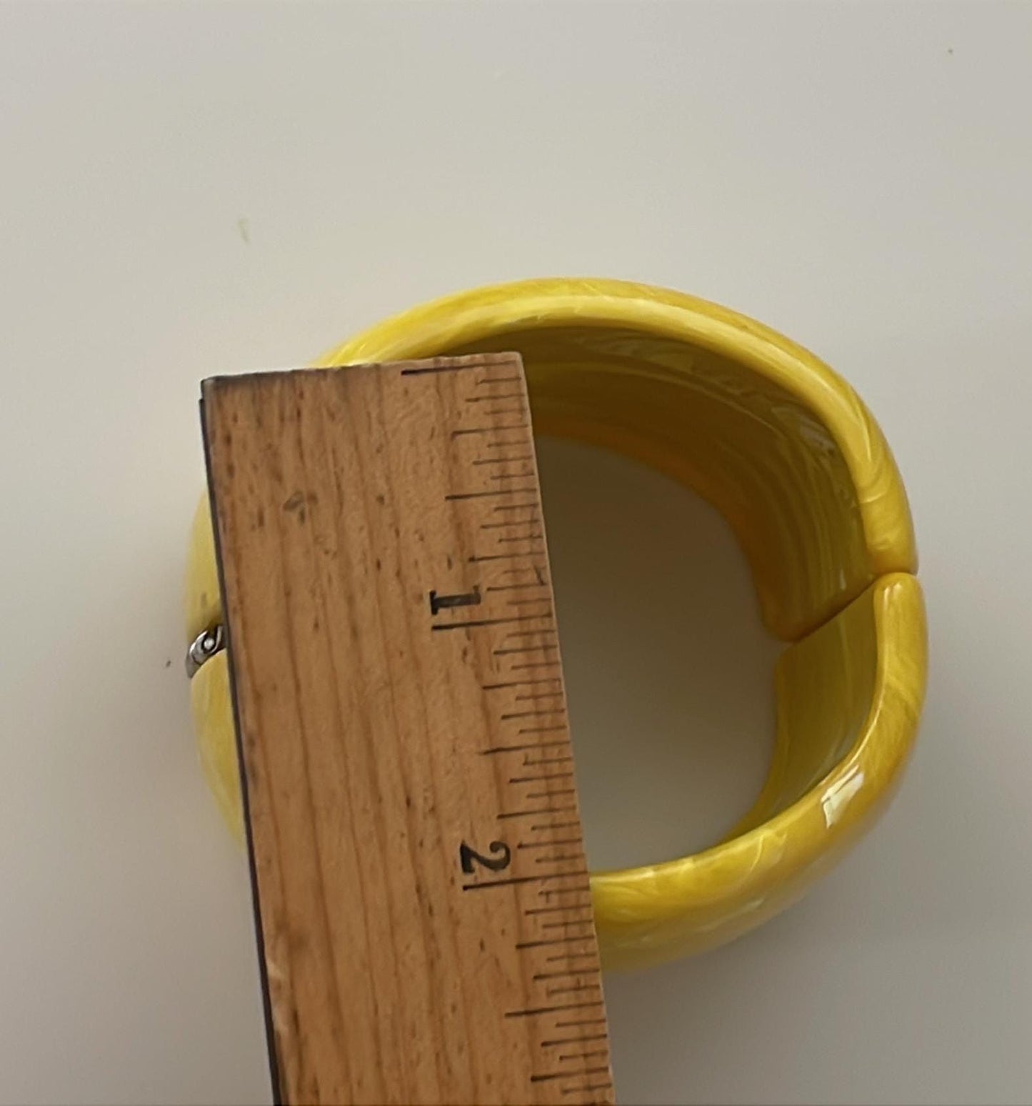 Vintage Canary Yellow Lucite Clamper Bracelet • Wide Marbled Bangle • Chunky Statement Jewelry • Retro Cuff
