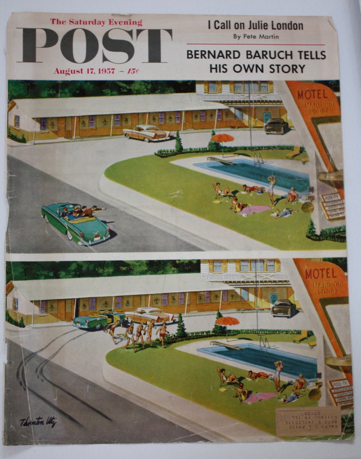 Saturday Evening Post - Original Cover - August 17, 1957 - swimming pool