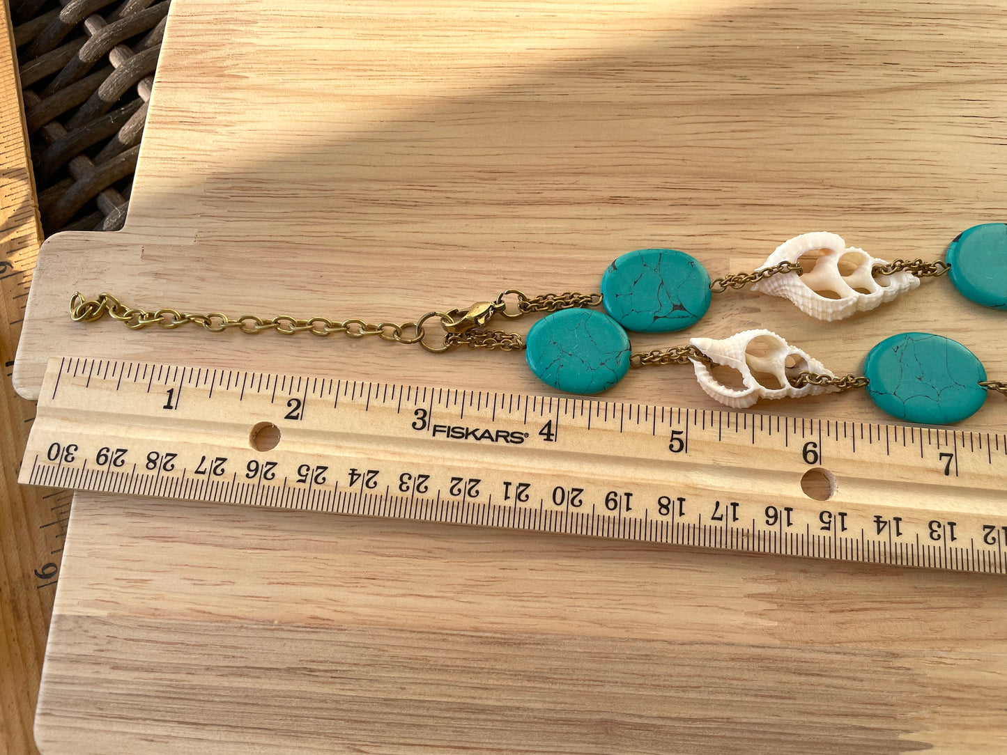 Sliced seashell and faux turquoise vintage necklace