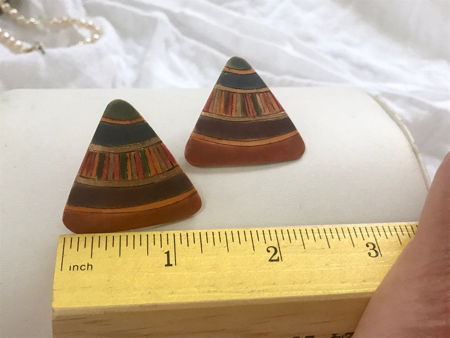 Vintage Ceramic clay triangular ethnic stud earrings