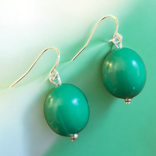 Green Dangle Earrings, Retro Vintage Jewelry, Handmade Statement Earrings, Upcycled Beads