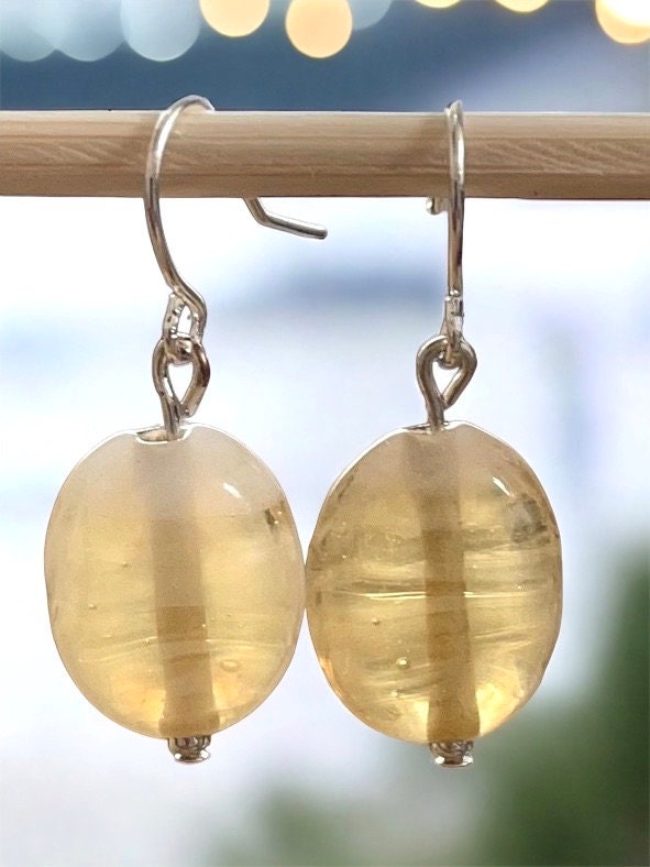 Stunning yellow spun glass dangle earrings