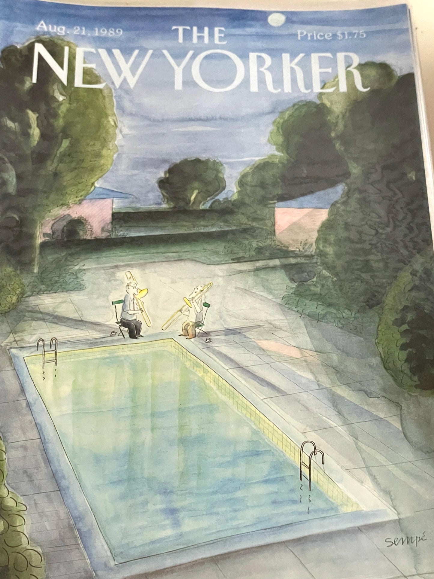 August 21, 1989 - The NEW YORKER Magazine original cover - musicians playing pool side