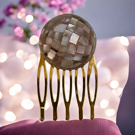 Pale pink inlaid mother of pearl Small 1 & 1/2" hair comb