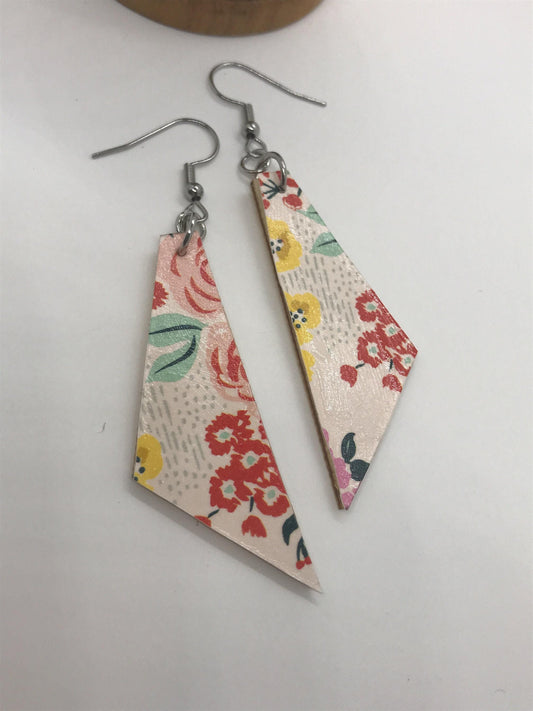 Unique handmade earrings - mixed materials - specialty paper, sealant and wood