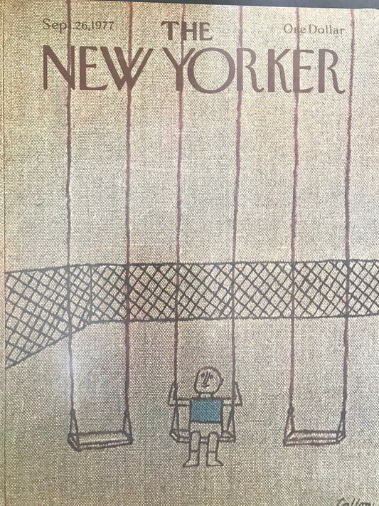 The NEW YORKER magazine cover only - September 26, 1977 - child on swings