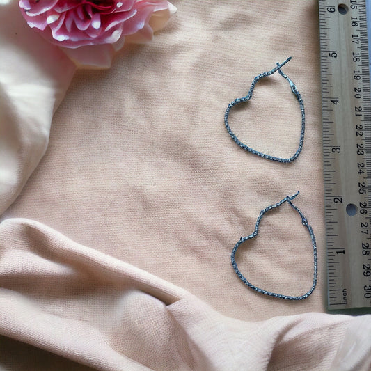 Open heart twisted metal vintage earrings - 2" each