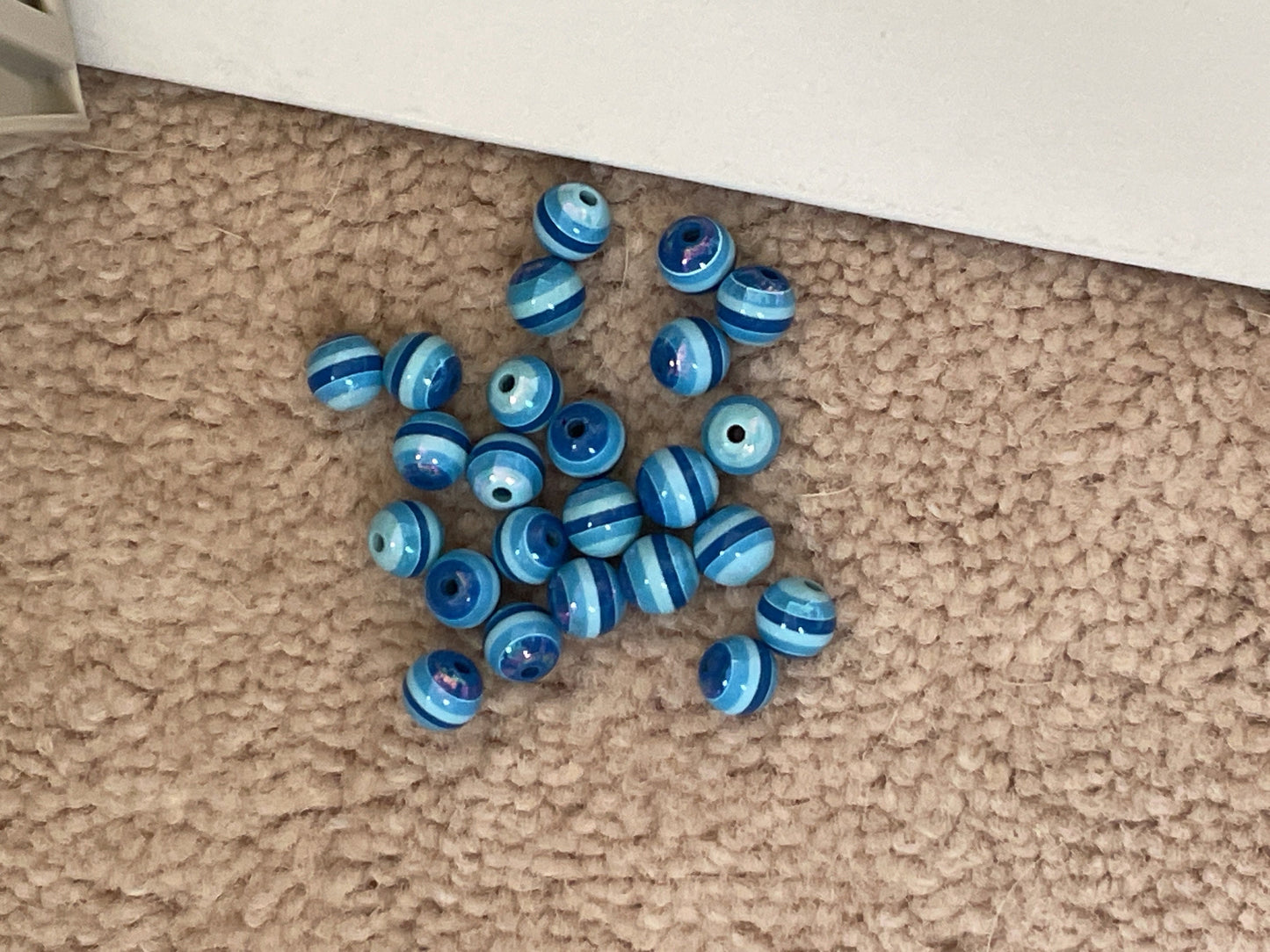 One dozen striped shades of blue vintage beads - approx. 6 mm each