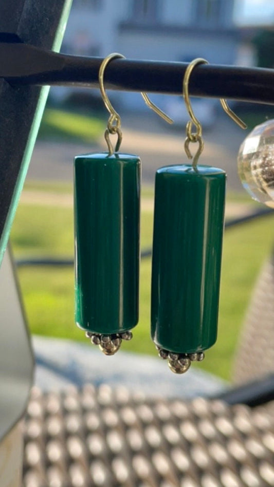 Handmade earrings with vintage green dangles - perfect for the Christmas holidays