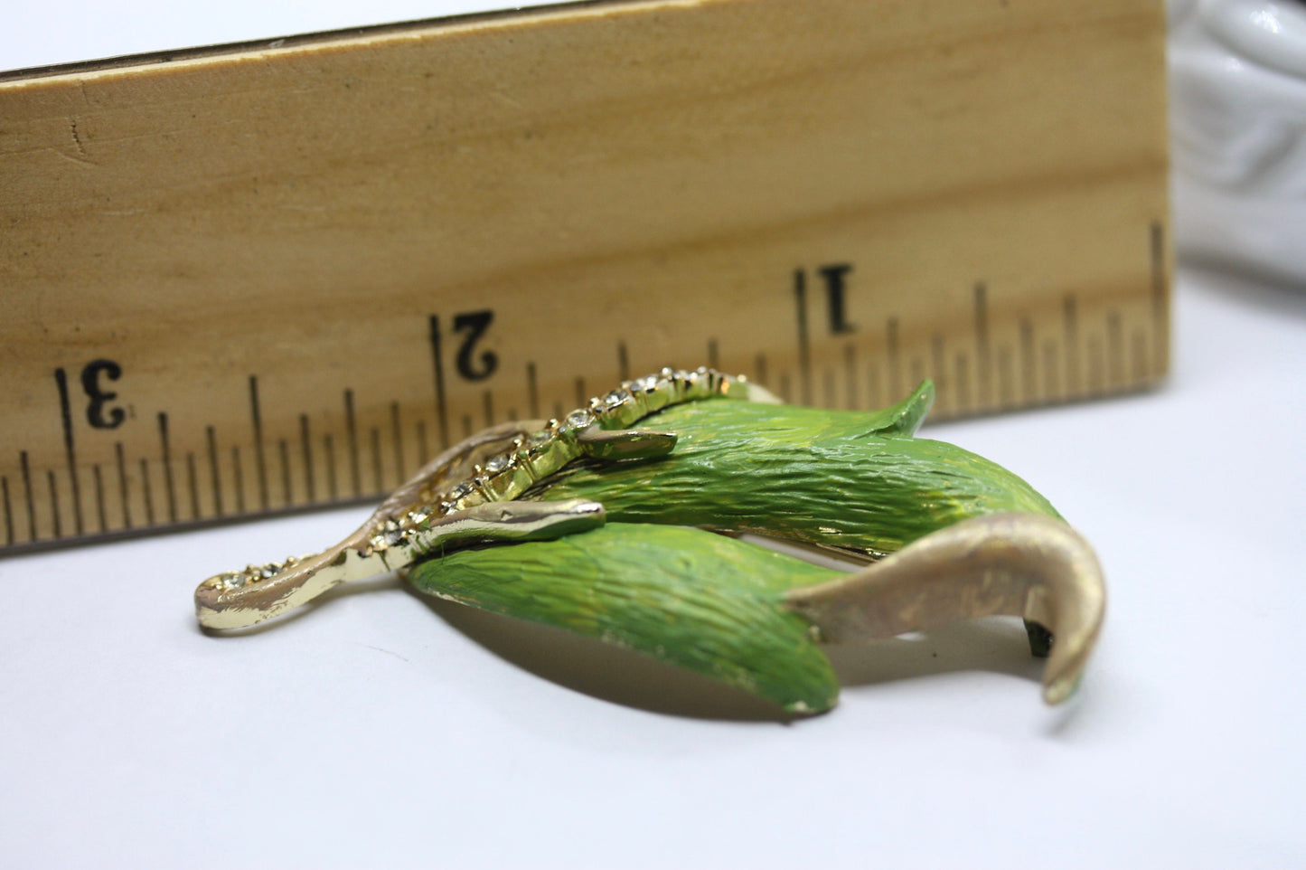 Revised, Modernized, Upcycled - hand painted vintage flower brooch pin with rhinestones