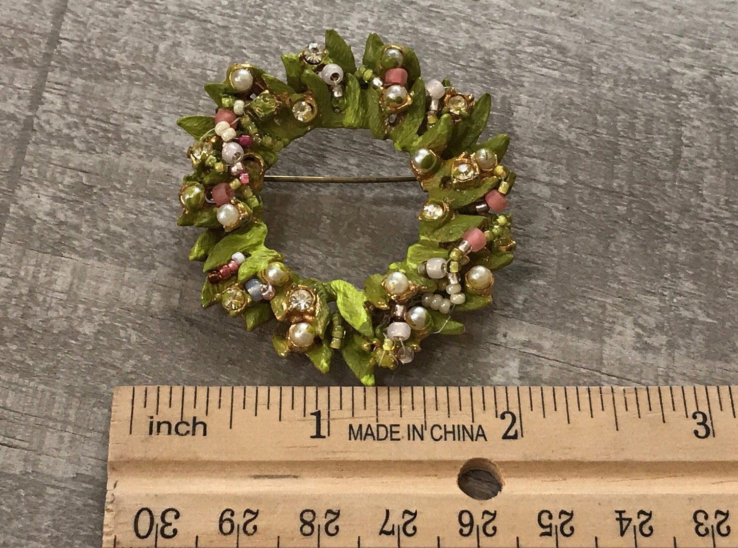 Revised, Modernized, Upcycled - hand made / hand painted one-of-a-kind mixed media beaded vintage wreath flower pin brooch