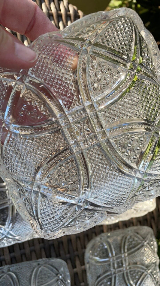Stunning vintage deep etched crystal glass catch all dish