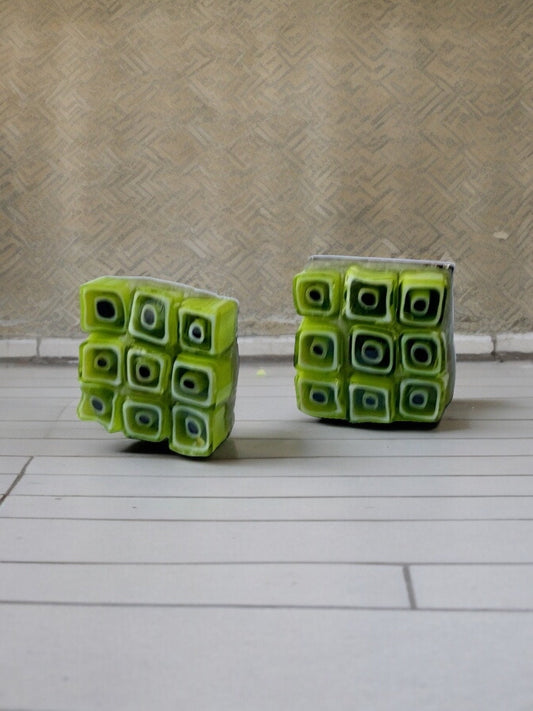 Small handmade lime green squares micro mosaic glass half-inch stud earrings