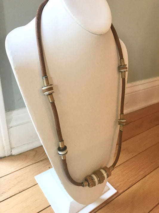 Very unique vintage necklace - cork, metal and other mixed materials