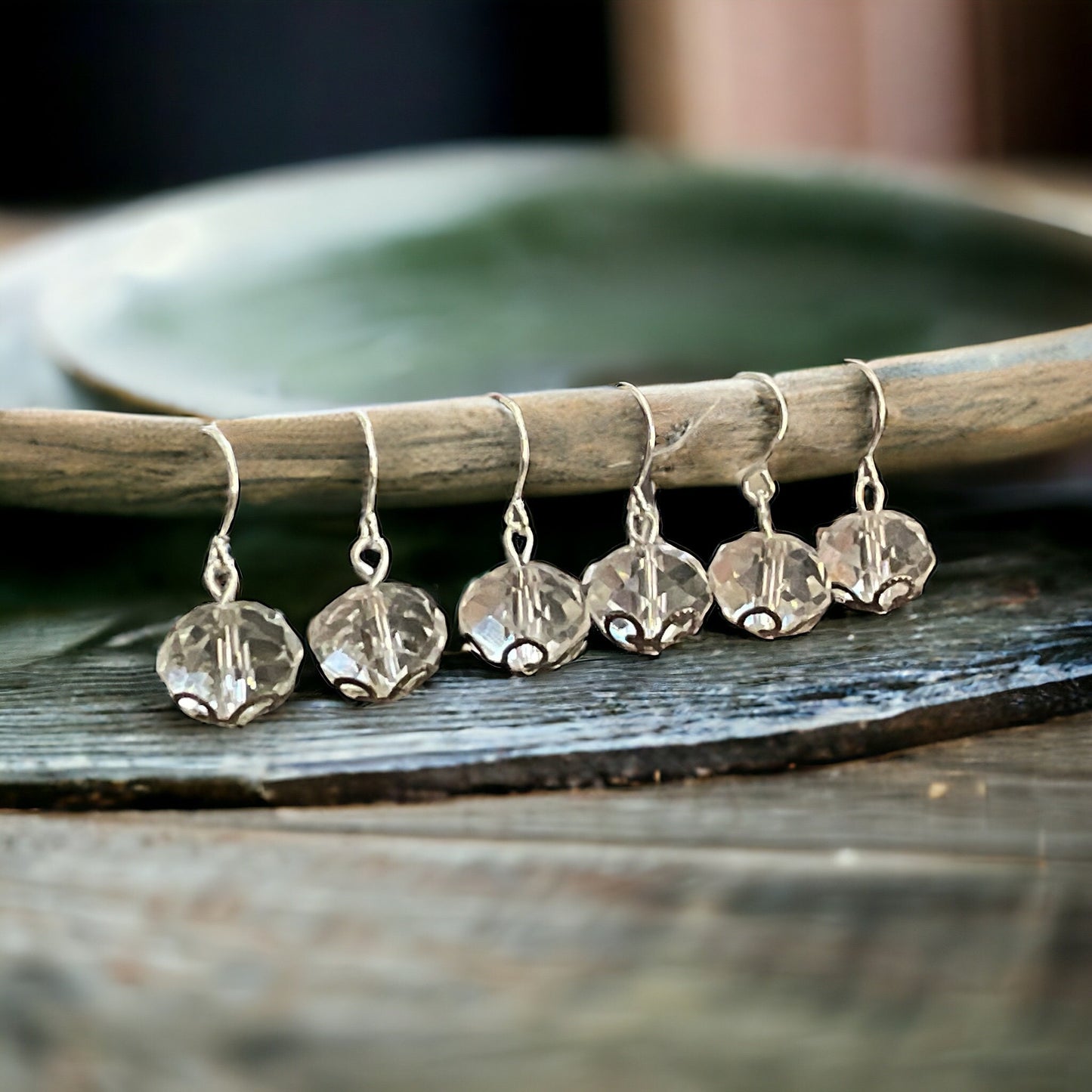 Crystal drop earrings - stunning, simple, for daytime or night - made of vintage faceted glass crystal and metal filigree findings - 1"