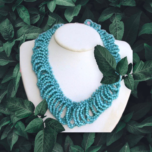 All-beaded vintage handcrafted stunning turquoise colored necklace