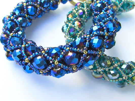 Royal blue handmade, hand stitched crystal bracelet with toggle clasp