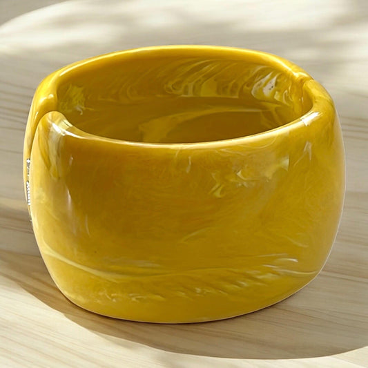 Vintage Canary Yellow Lucite Clamper Bracelet • Wide Marbled Bangle • Chunky Statement Jewelry • Retro Cuff