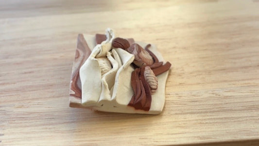 Stunning pottery clay artisan beach themed hand sculpted pin - with sculpted sea shells and more - signed