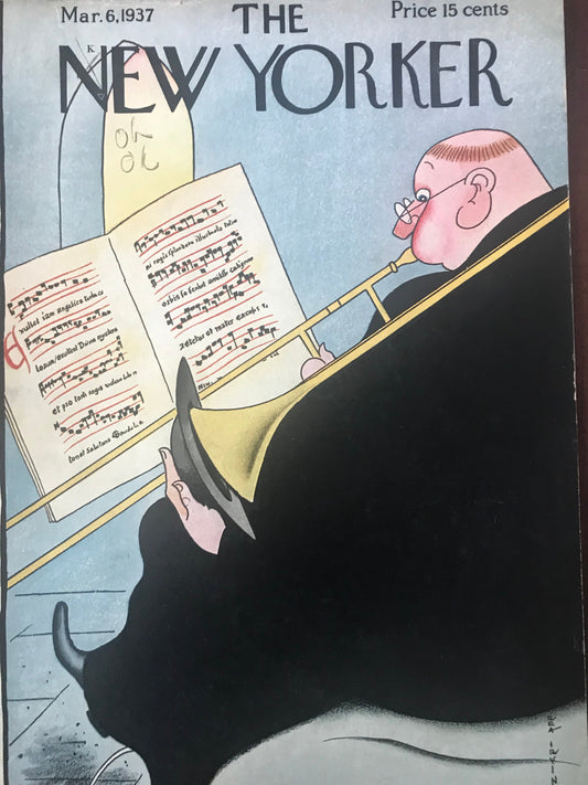 Very Rare - March 6, 1937 - The NEW YORKER Magazine original cover by Rea Irvin - musician - please read description