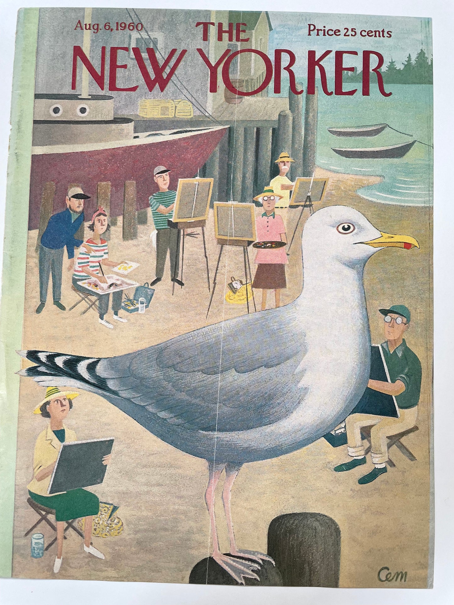 RARE - The NEW YORKER Magazine original cover - August 6, 1960 - artists painting a seagull, the beach