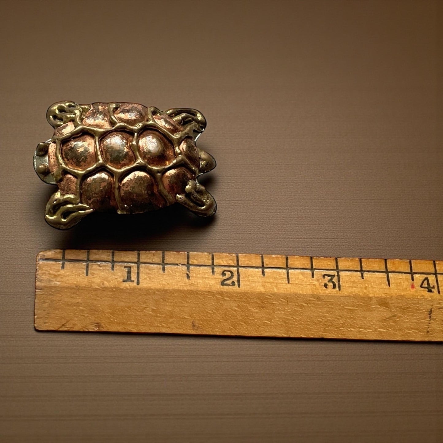 Rare Vintage Hecho en Mexico Turtle Pin • Brass & Copper Mixed Metal Brooch • Handmade Mexican Folk Art Jewelry • Tortoise Animal Pin