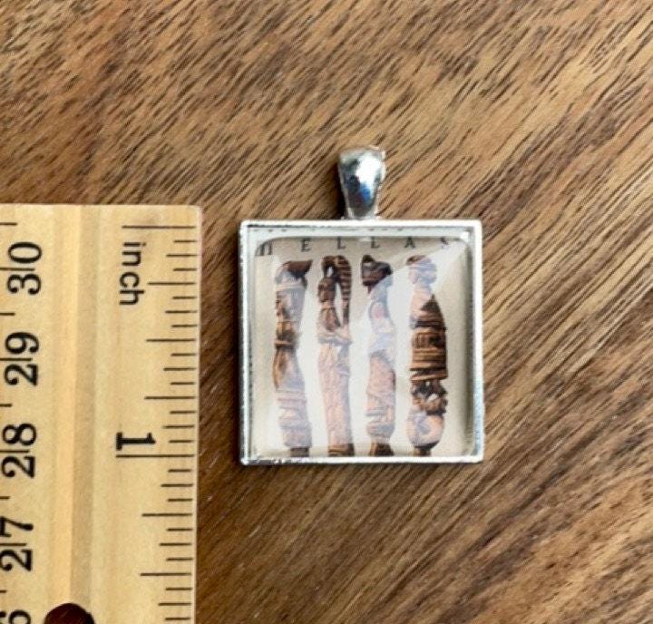 Postage Stamp Necklace Pendant - Vintage Hellas Greece Design