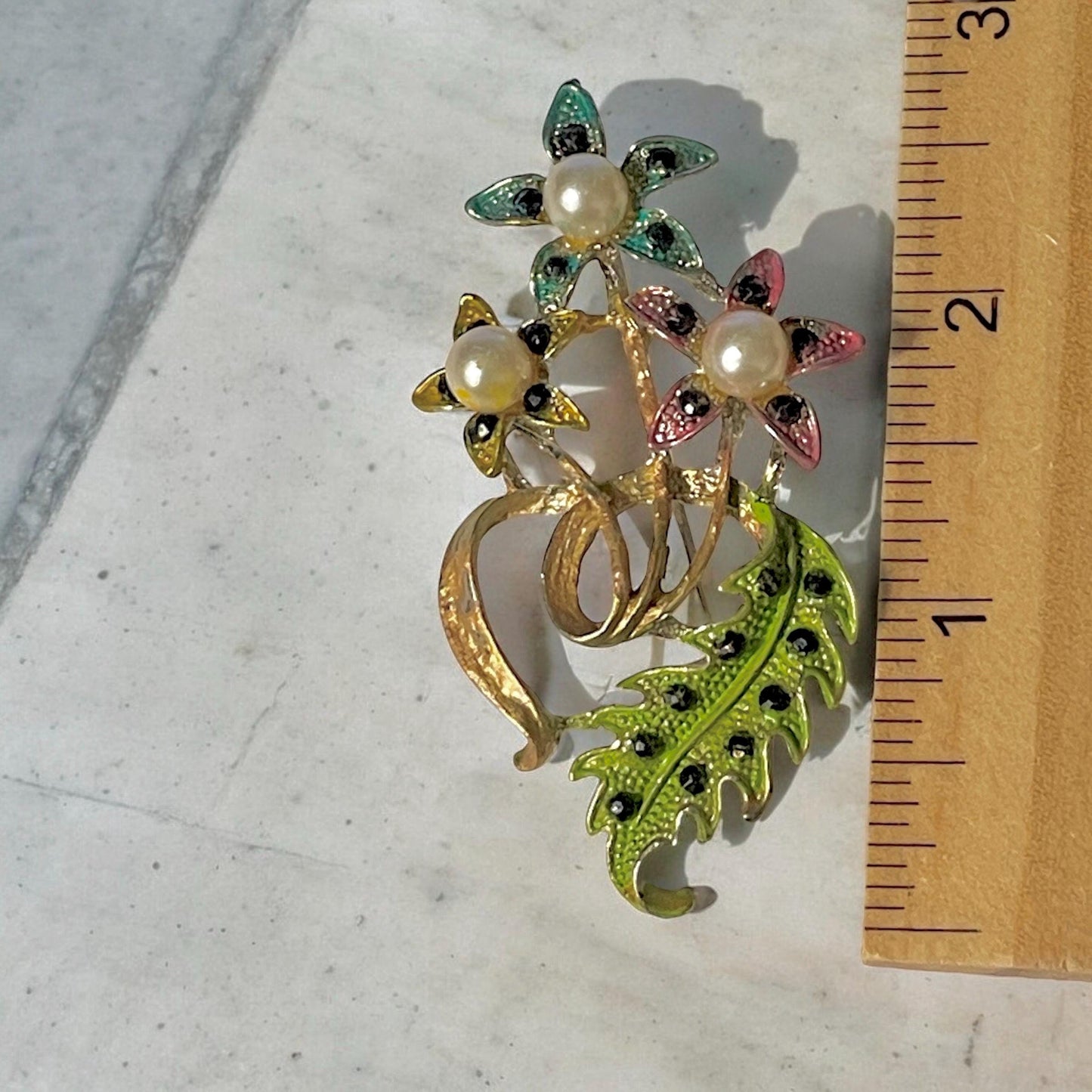 Revised, Embellished, Upcycled vintage flower pin