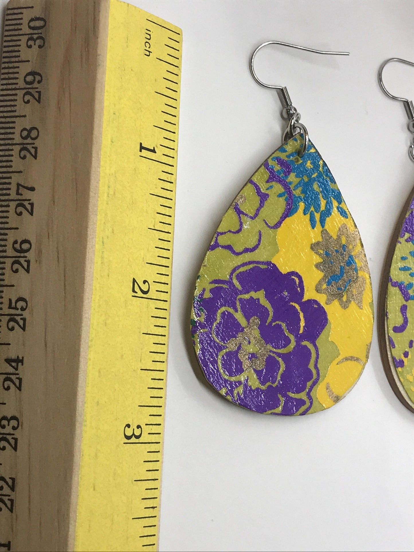 Unique handmade earrings - mixed material - paper, sealant and wood