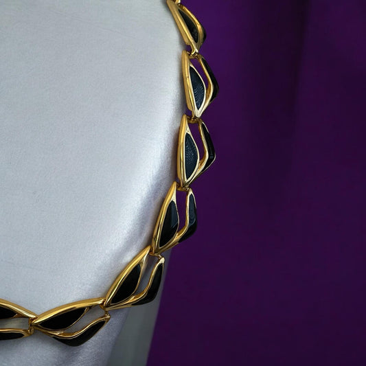Vintage Runway Couture Black Enamel link necklace