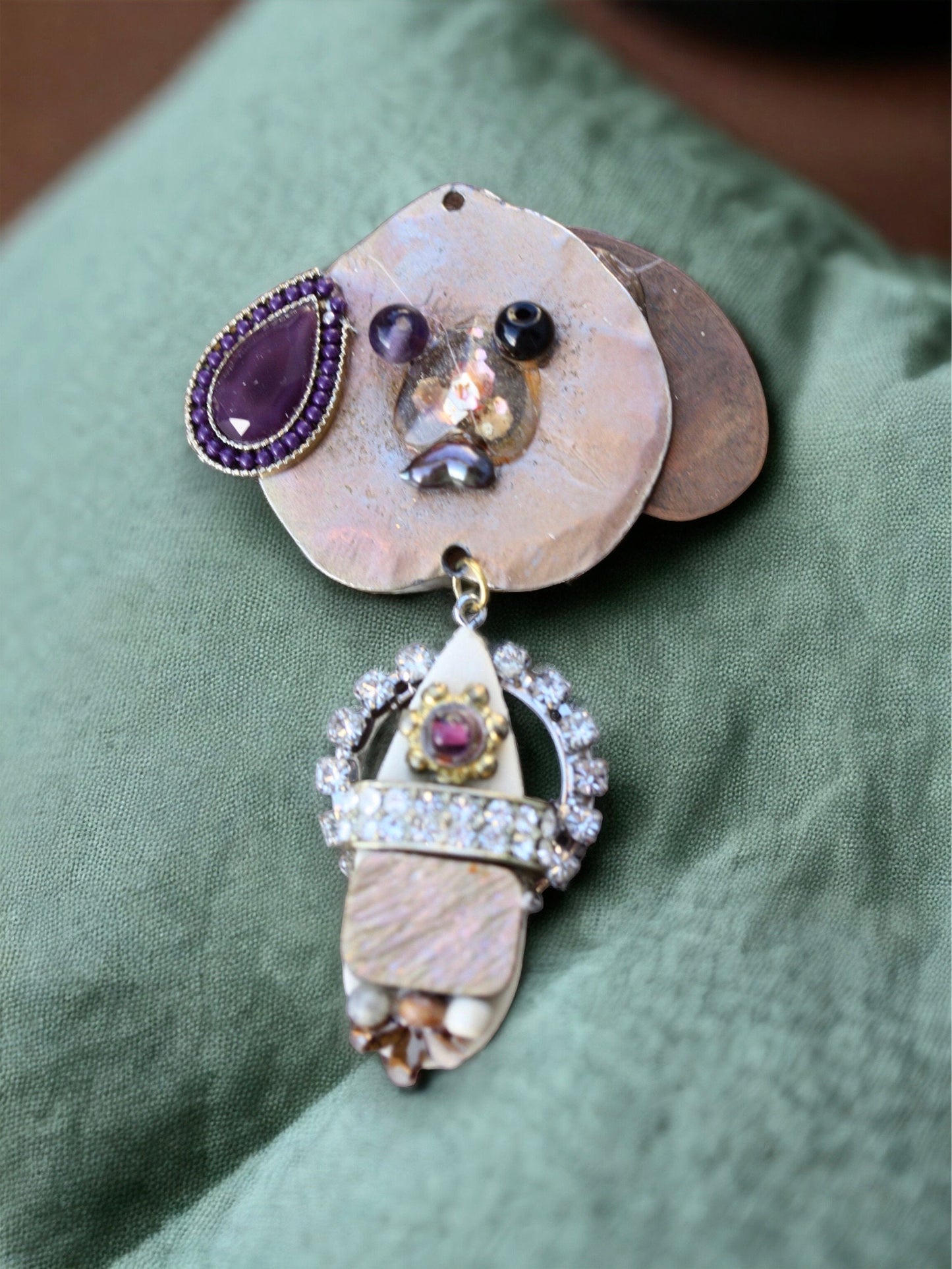 Meet DOGGY - Assemblage art / mixed media collage - necklace pendant