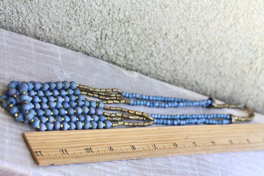Stunning blue and copper beaded long multi strand vintage necklace