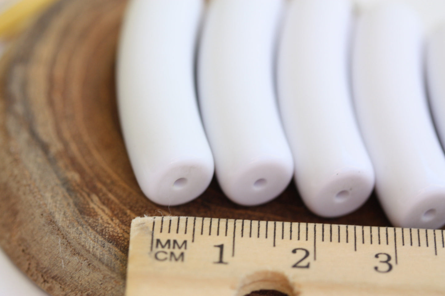 Unique white vintage slightly curved tube beads - approx. 40 mm x 7 mm