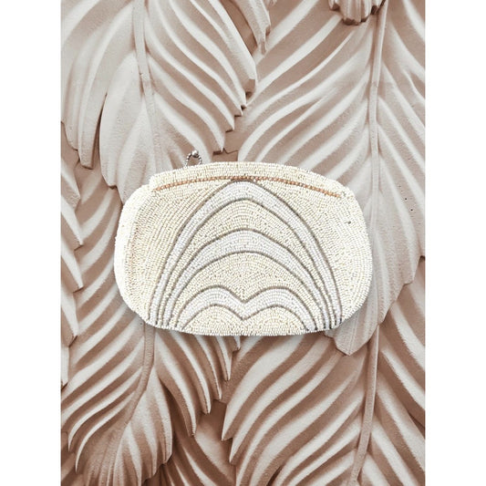 Vintage Beaded Clutch – Antique Ivory Seed Bead Purse With Zipper Closure