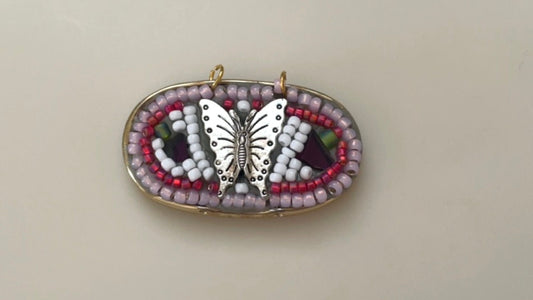 Assemblage art mosaic butterfly necklace pendant - handmade of upcycled and mixed materials
