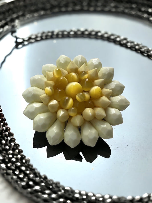 Unique large 2" yellow beaded vintage necklace pendant