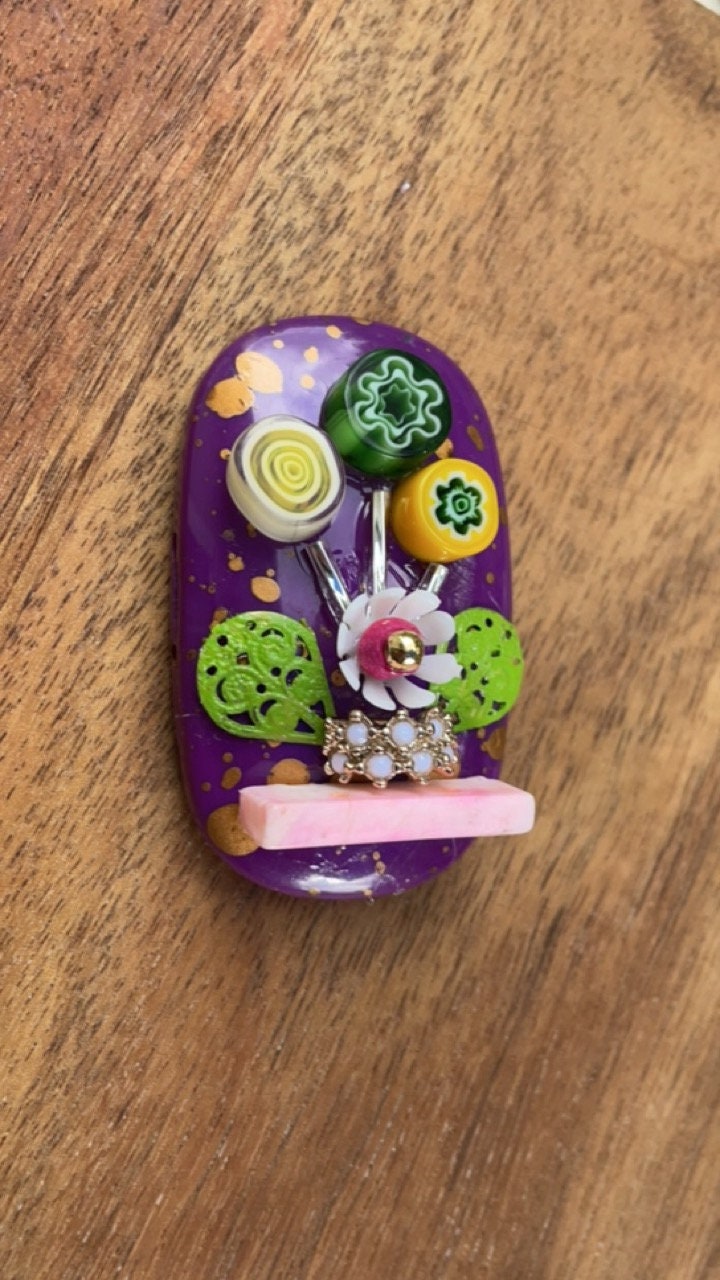 Handmade, one-of-a-kind assemblage art - flower bouquet - can be ordered as a necklace, pin or magnet - with or without words